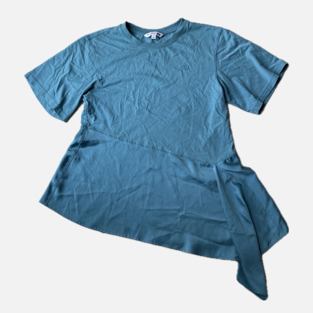 Jw Anderson X Uniqlo Flared Hem Asymmetrical Tee Teal Blue